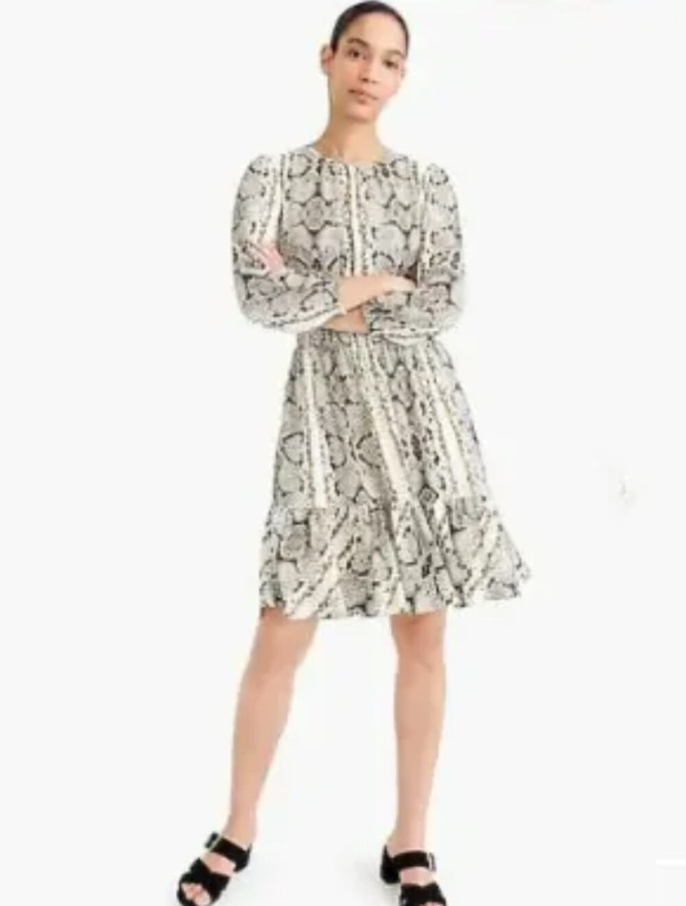J Crew Long Sleeve Chiffon Dress Snake Animal Print S